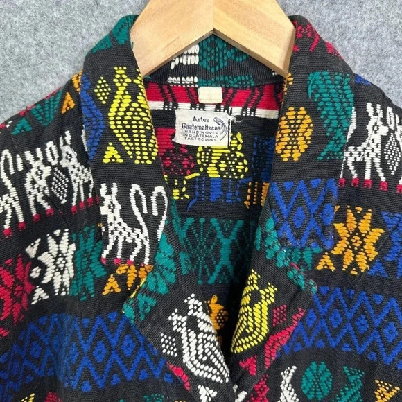 Vintage Artes Guatemattecas Jacket Womens Medium Cropped Hand Woven Wearable Art - Picture 8 of 16